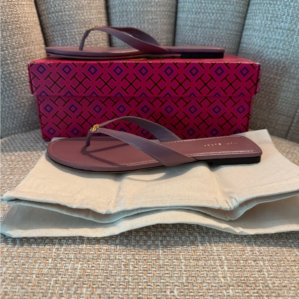 Tory Burch Pink Leather Logo Thong Sandals